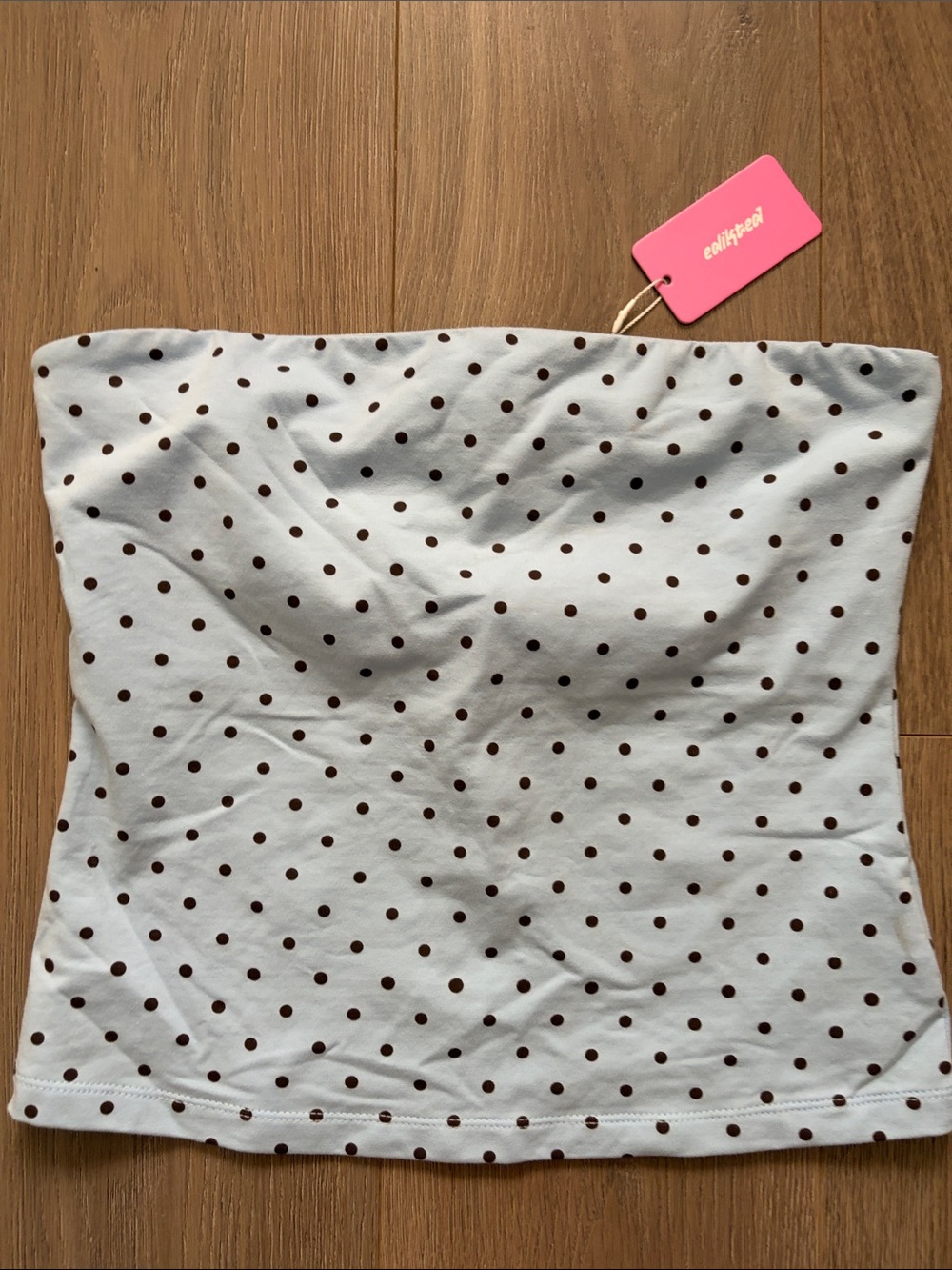 Edikted Blue Strapless Polka Dot Tube Top with Brown Dots